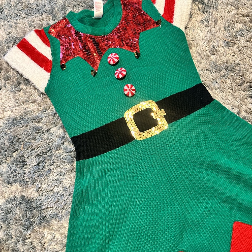 Festive Elf Holiday Sweater Dress